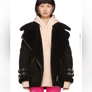 Acne studios suede lambskin shearling jacket in black size 34